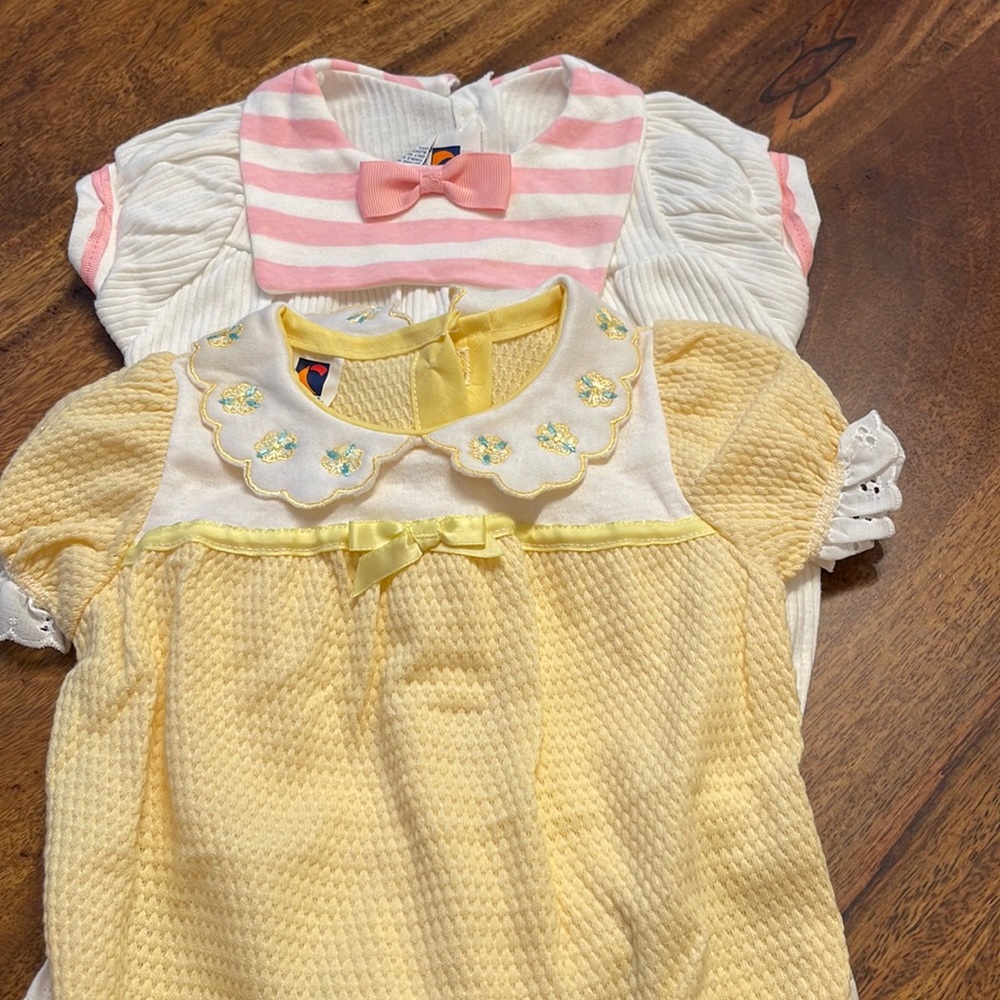 Vintage Carter 12 month bundle. Onesies, yellow with butt ruffle, missing button